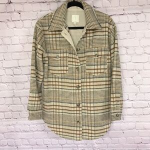 JOIE Neutral Plaid Button Up Cottagecore Cabincore Boho Boyfriend Shirt Jacket M